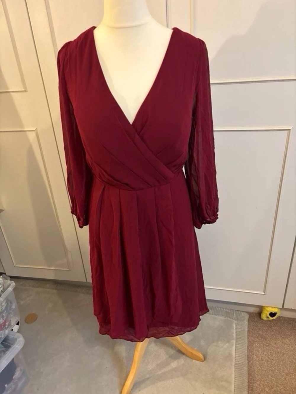 Women’s Burgundy Wrap-Style Midi Dress